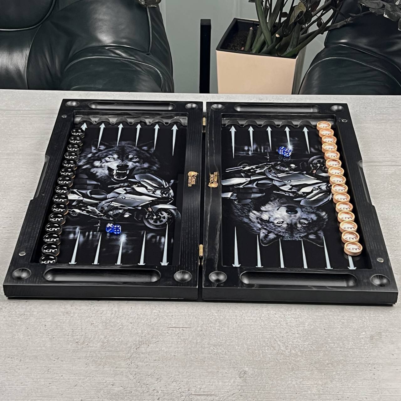 The Night Wolf & Full Moon Premium Glass&Wood Backgammon Set — Luxury Game Board
