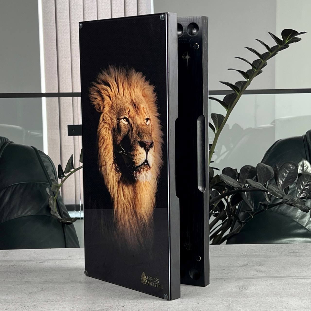 The Golden Lion King Premium Glass&Wood Backgammon Set — Luxury Game Board Gift for Him