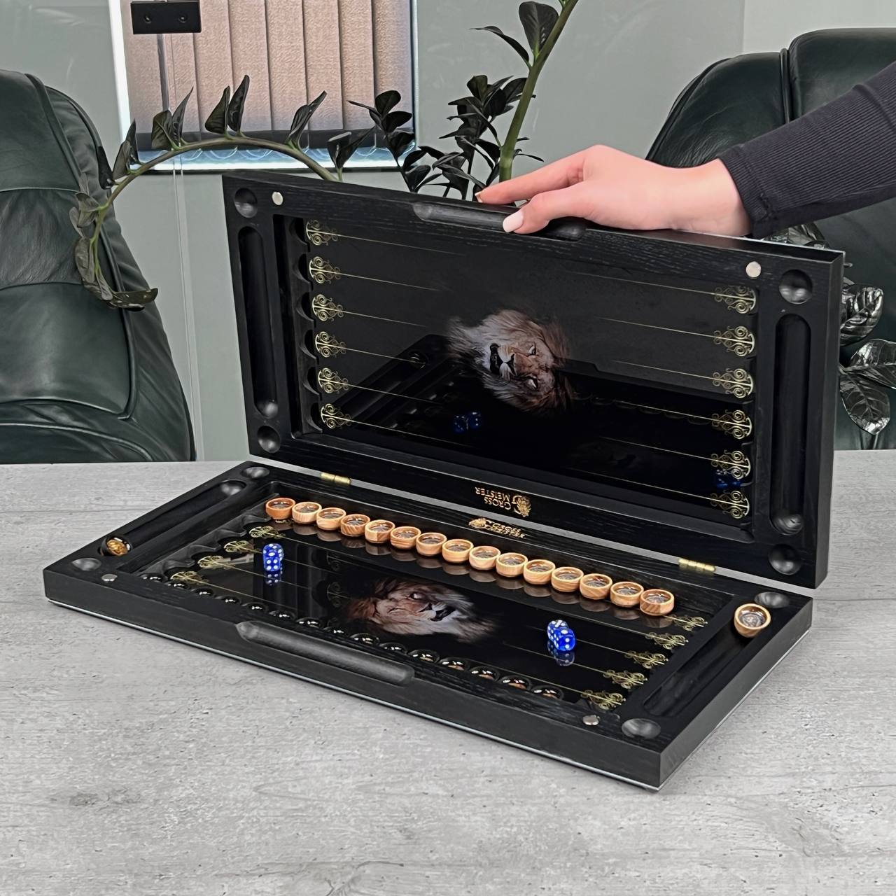 The Golden Lion King Premium Glass&Wood Backgammon Set — Luxury Game Board Gift for Him