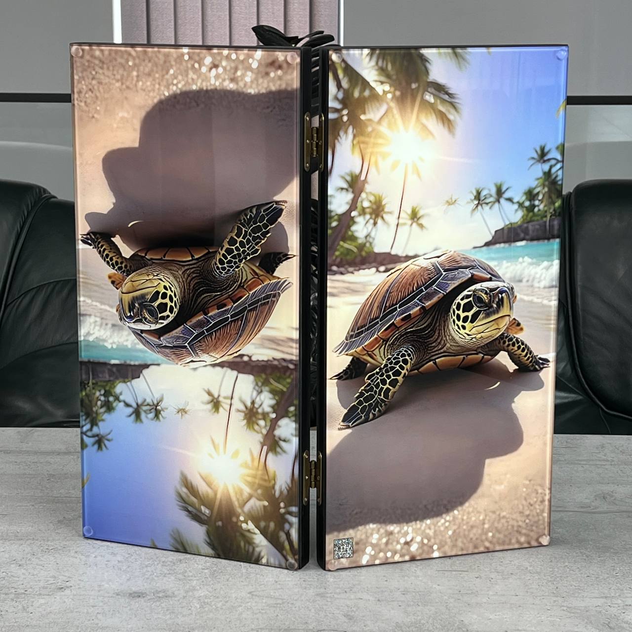 The Golden Meridian Sea Turtle Premium Glass&Wood Backgammon Set — Luxury Game Board Gift