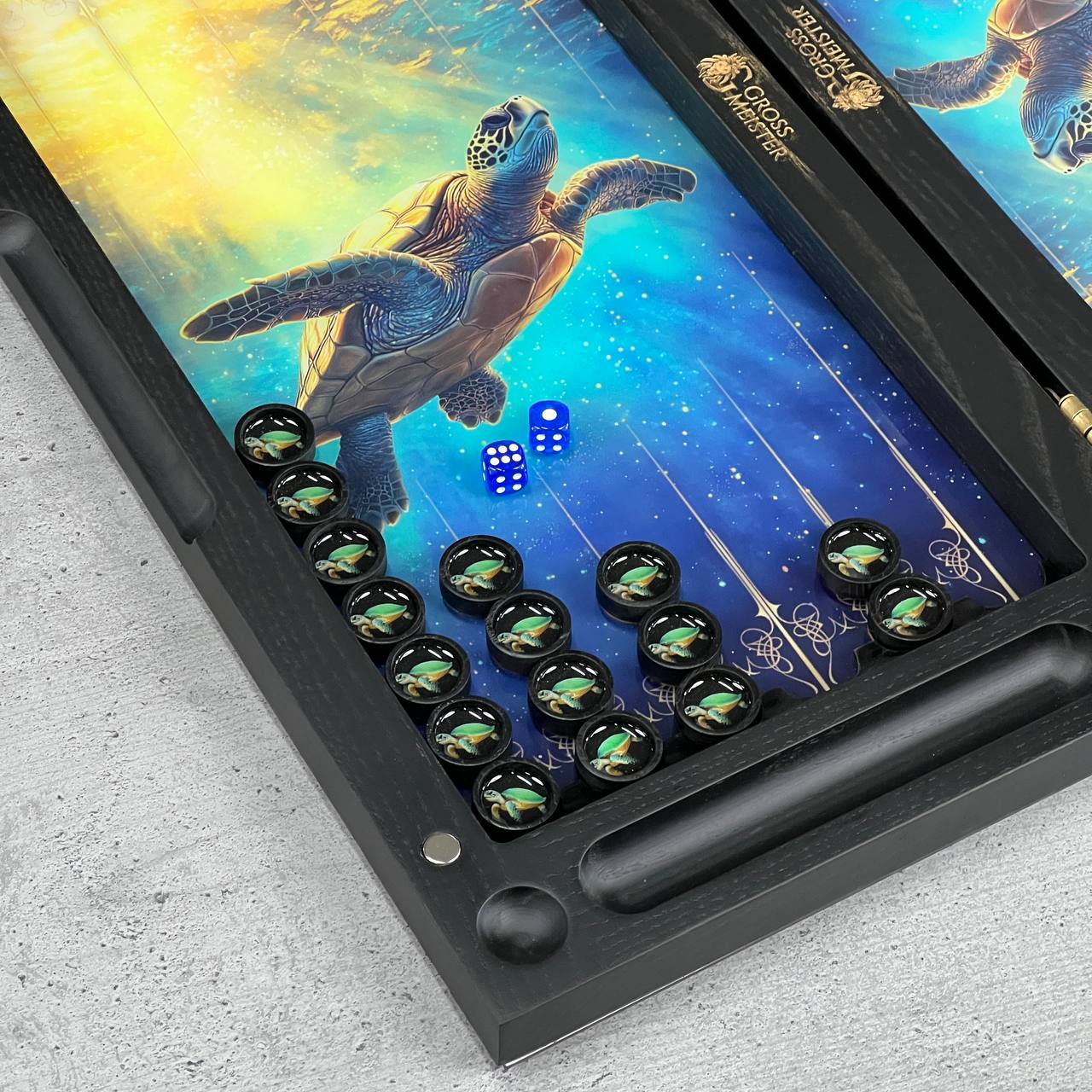 The Golden Meridian Sea Turtle Premium Glass&Wood Backgammon Set — Luxury Game Board Gift
