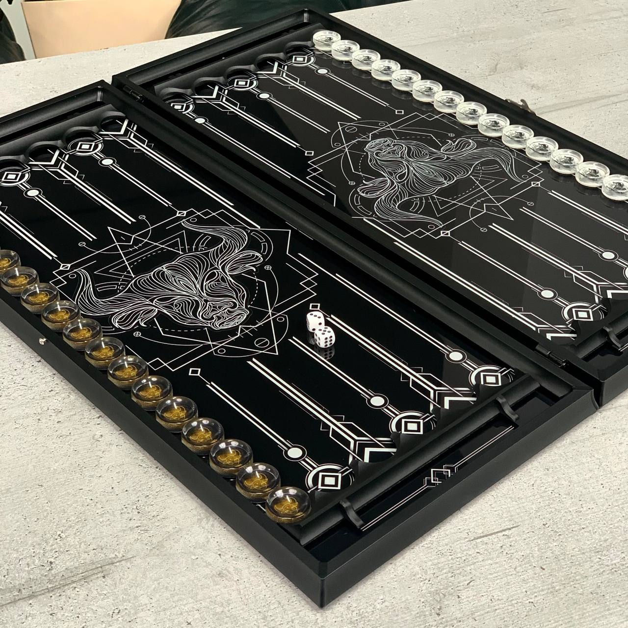 Black Marble-Style Glass Backgammon Set – Large 24"