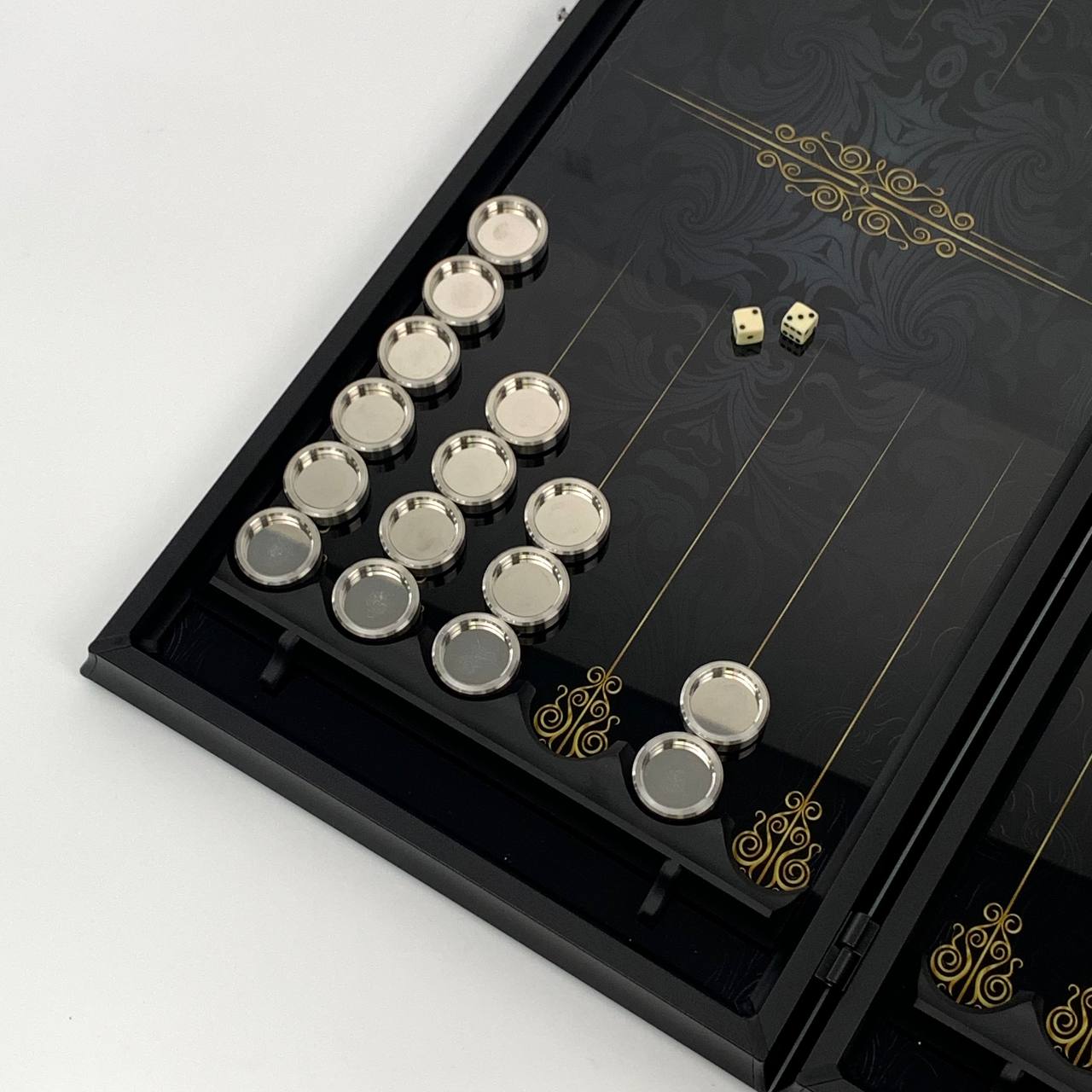 Exclusive Glass Backgammon with PREMIUM CHEKERS "Black Classic" 61×27 cm, Gift-ready