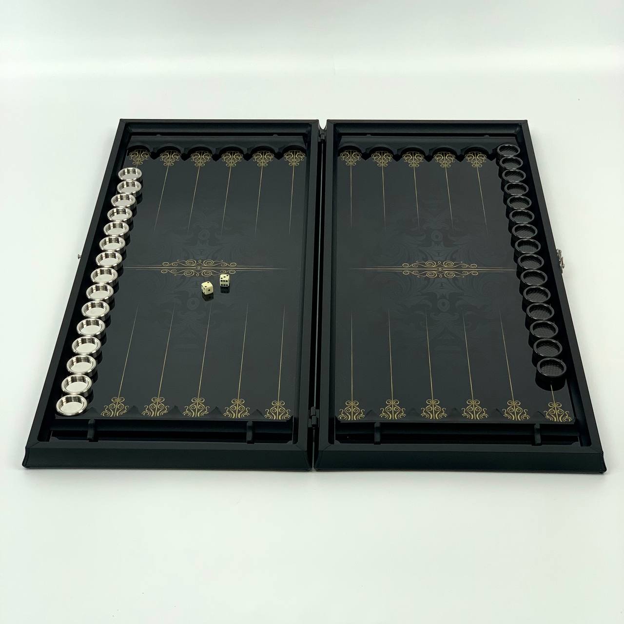 Exclusive Glass Backgammon with PREMIUM CHEKERS "Black Classic" 61×27 cm, Gift-ready