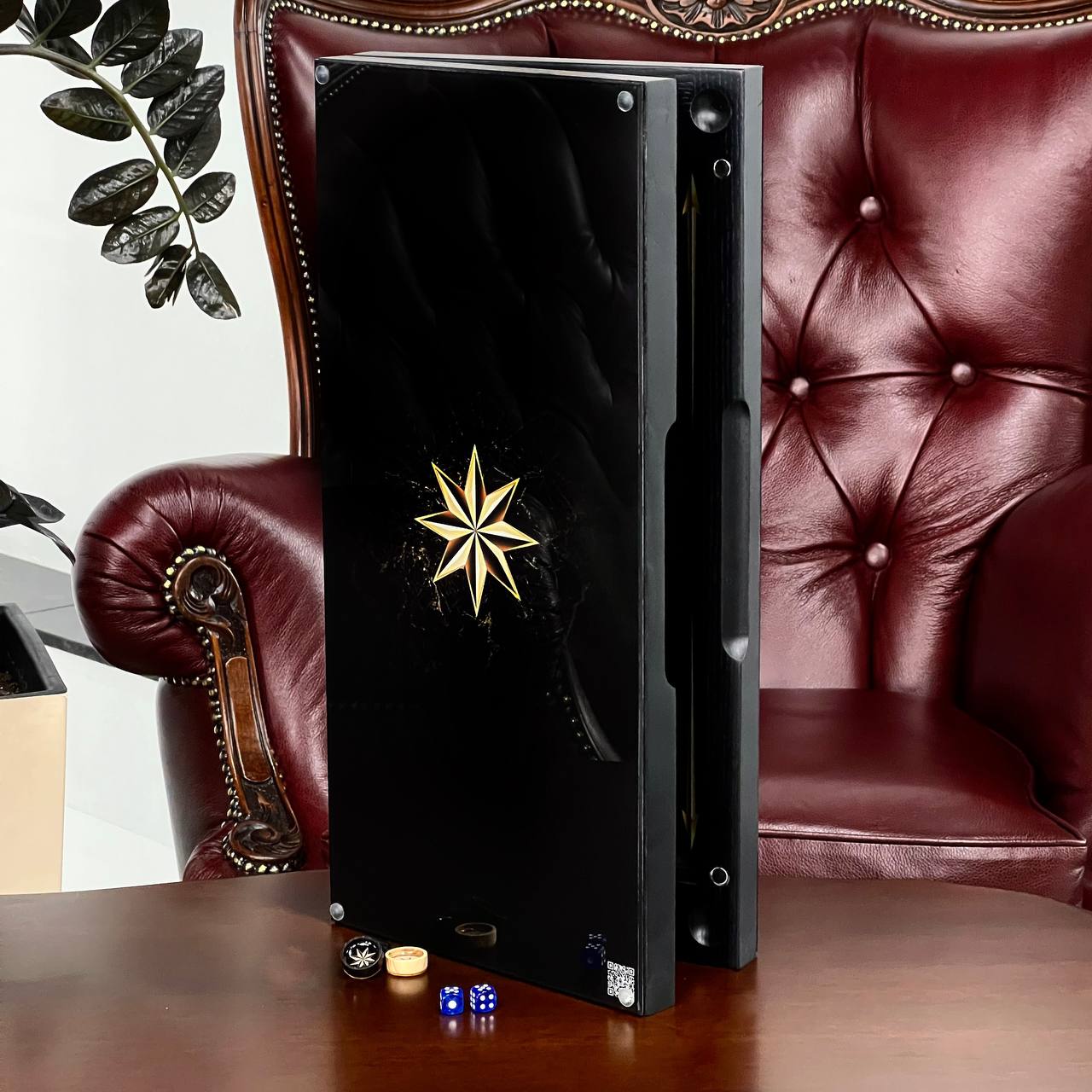 Luxury Glass&Wood Backgammon Star Rose Wind design, Gift-ready and Customized