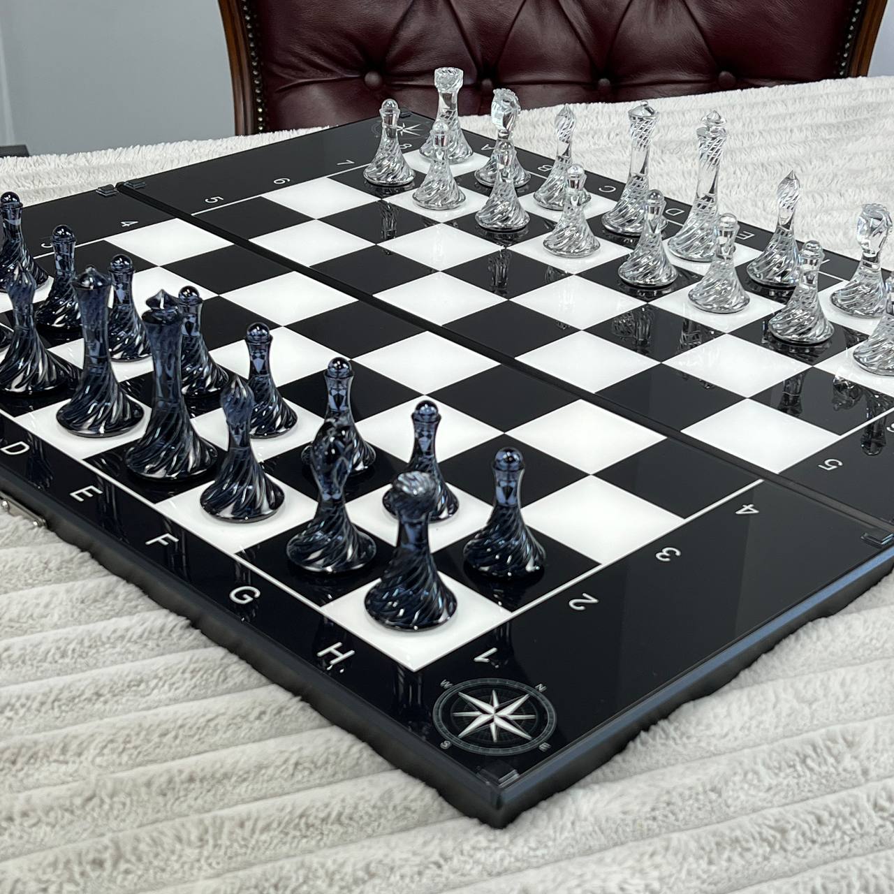 Wind Rose Glass Chess Set - 24"