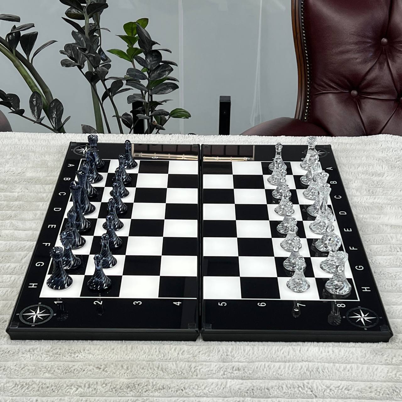 Wind Rose Glass Chess Set - 24"