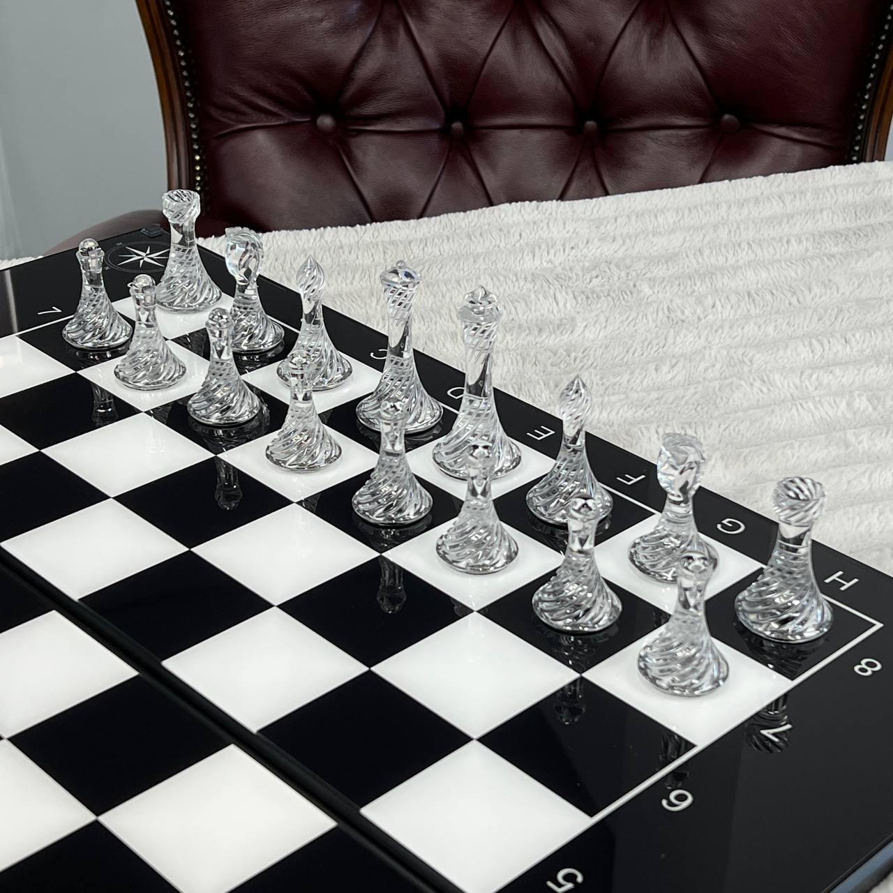 Wind Rose Glass Chess Set - 24"