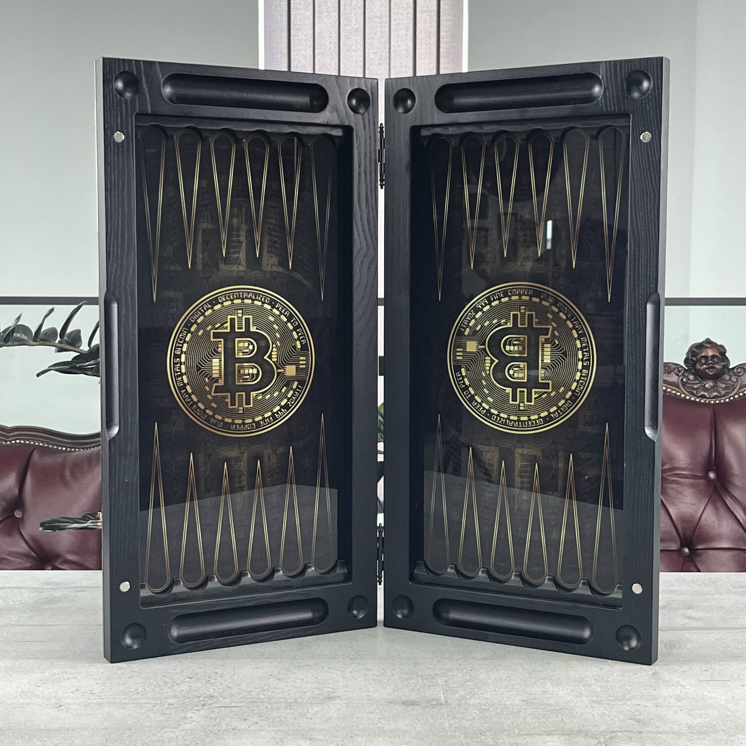 Luxury Bitcoin Crypto Glass&Wood Backgammon Set – 24" Premium Board