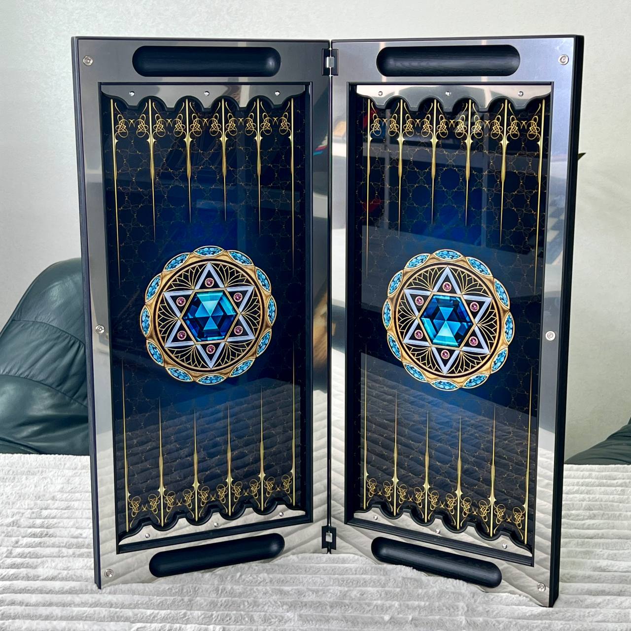 Luxury Metal Backgammon with Tempered Glass - Exclusive Design, Handmade, Customizable