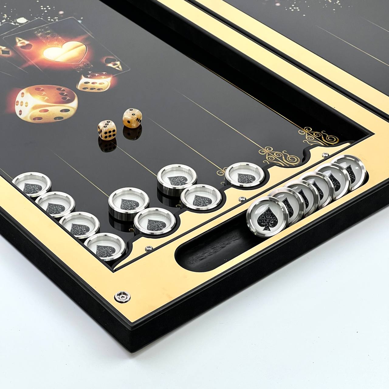 Backgammon de luxe en métal avec verre trempé - Design exclusif, fait à la main, personnalisable