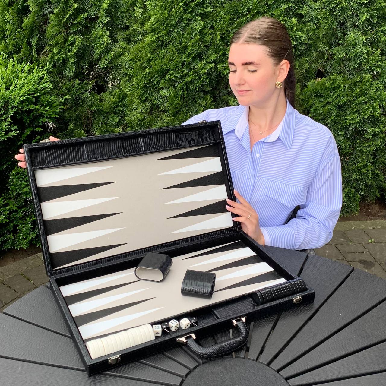 Tournament Backgammon 53×31 cm (21 in) Faux Leather, "Carbon Design. Gift-Ready.
