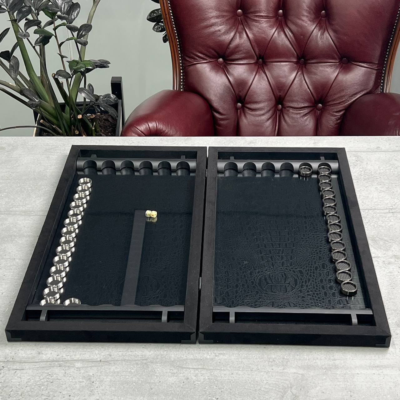 Exclusive Handmade Metal and Carbon Backgammon Set 60*30cm, Gift-ready