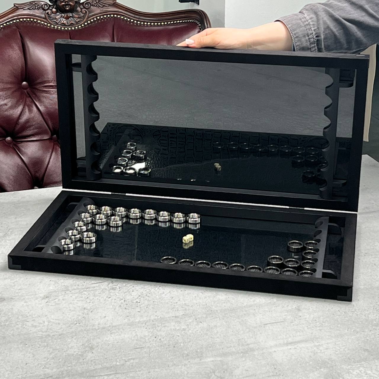 Exclusive Handmade Metal and Carbon Backgammon Set 60*30cm, Gift-ready