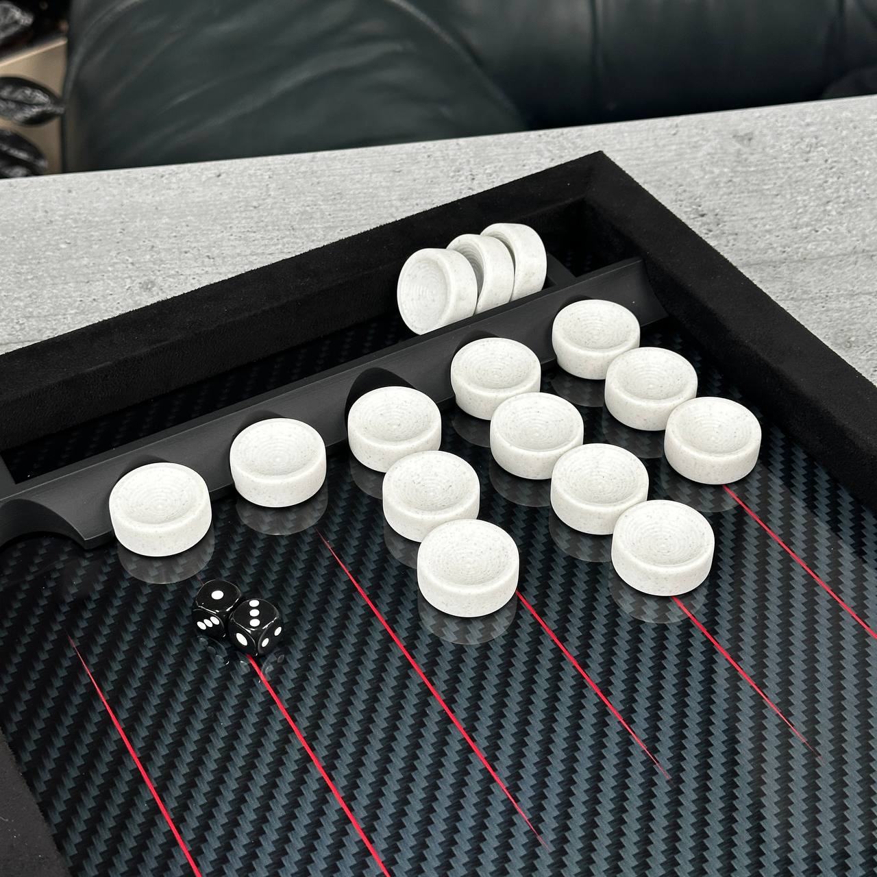 Exclusive Carbon Backgammon Set in Aluminum Frame with Glass Interior, 60*30 cm, Art.555000 Gift-ready