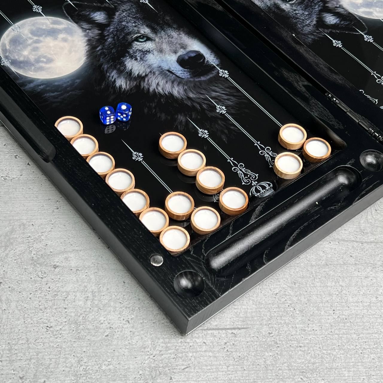 Wolf & Moon Collection Glass & Wood Backgammon Set