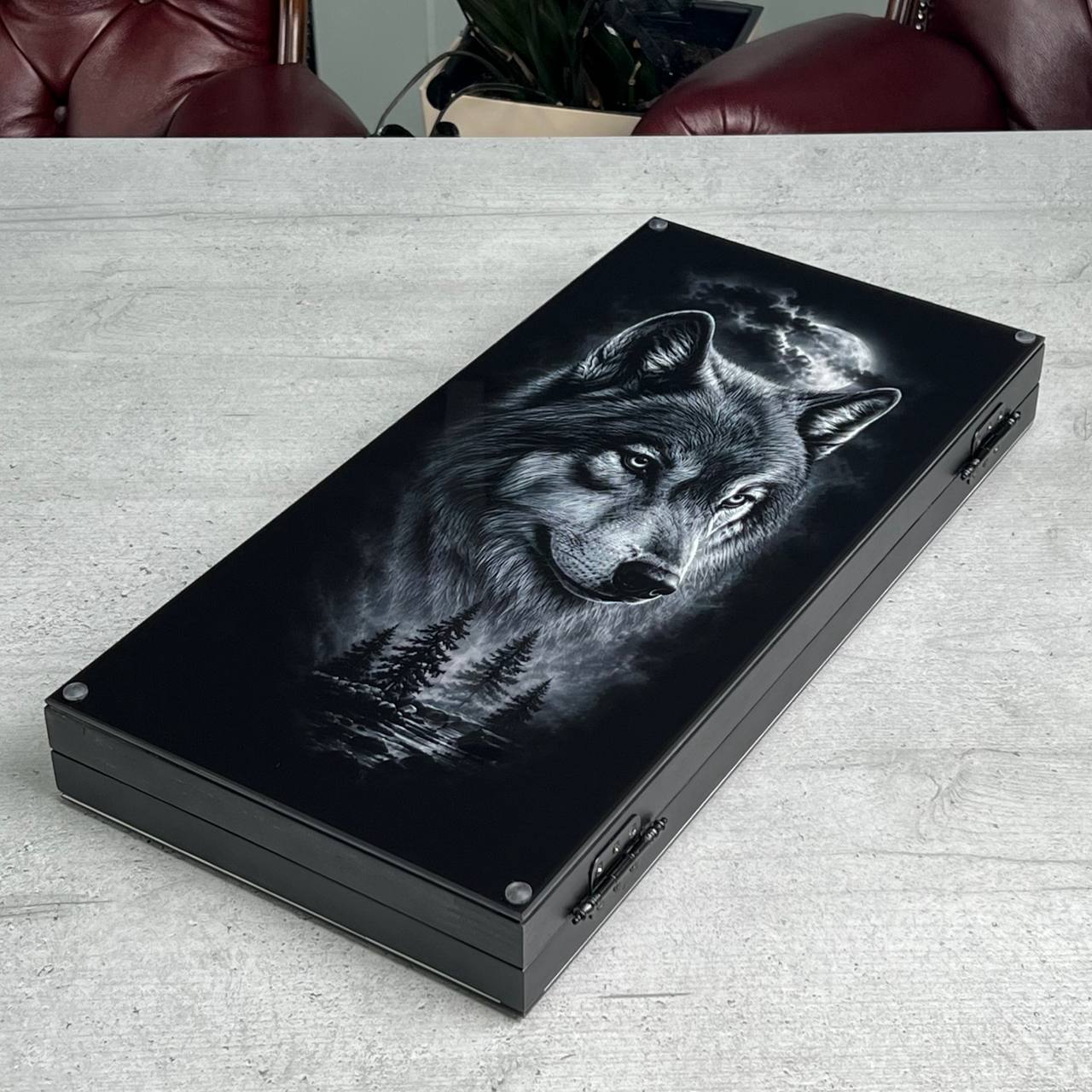 Wolf & Moon Collection Glass & Wood Backgammon Set