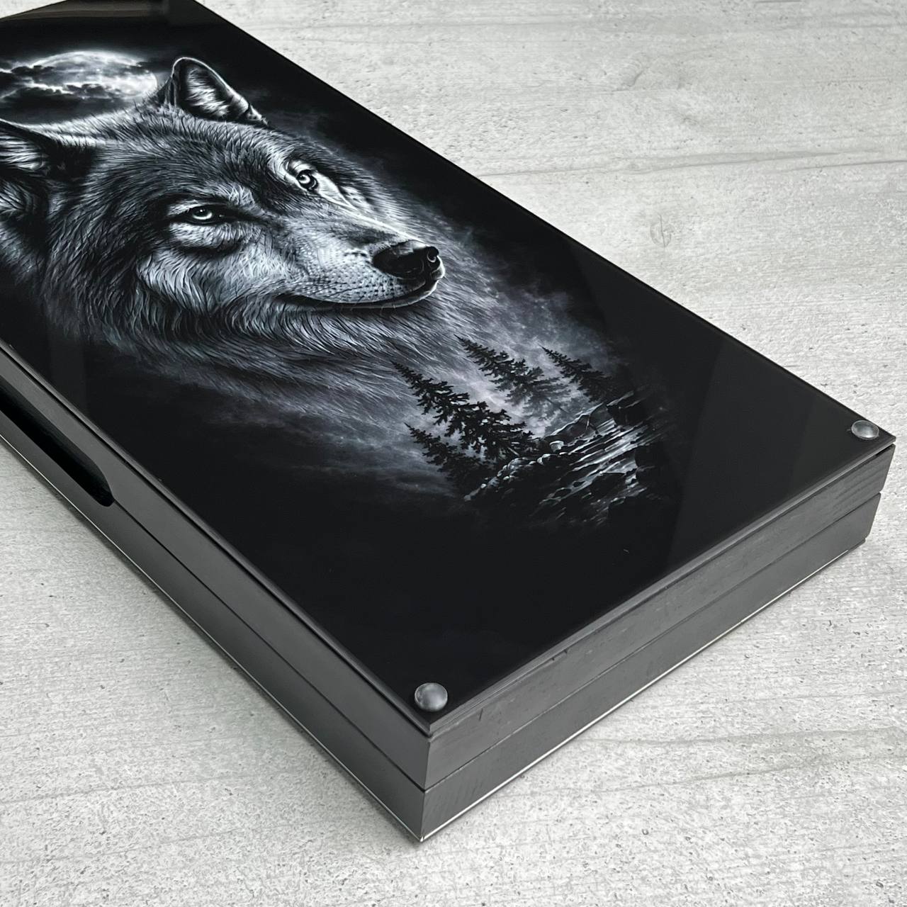 Wolf & Moon Collection Glass & Wood Backgammon Set