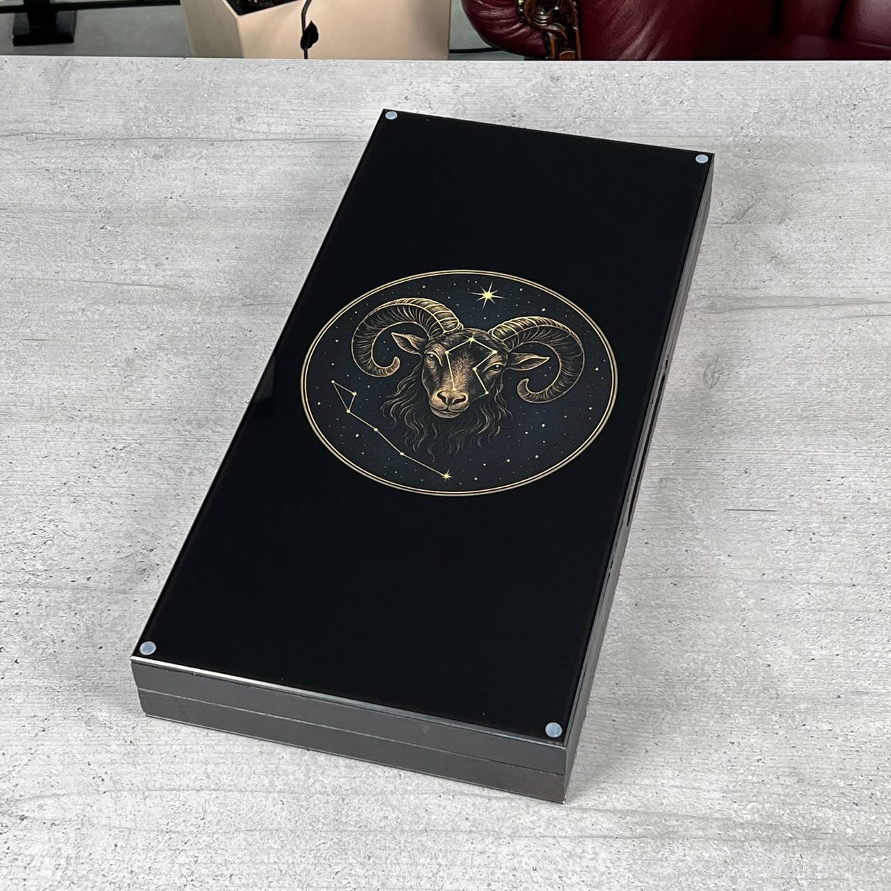 Aries Zodiac Collection Glass & Wood Backgammon Set