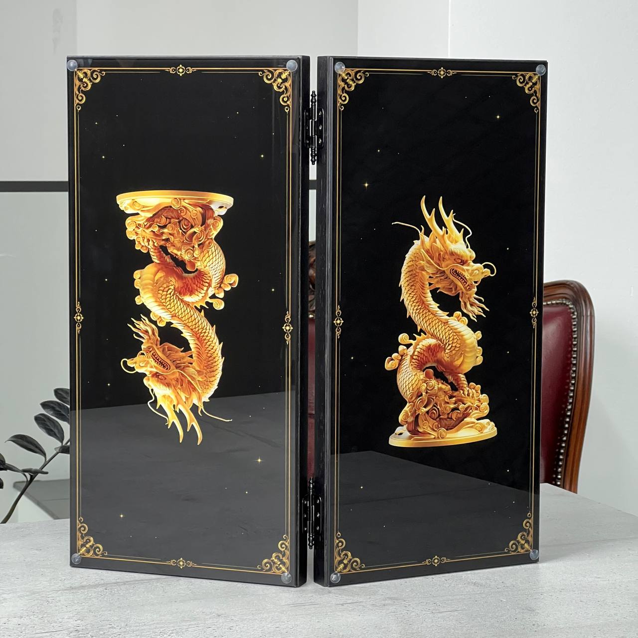 Gold Dragon Collections Glass & Wood Backgammon Set