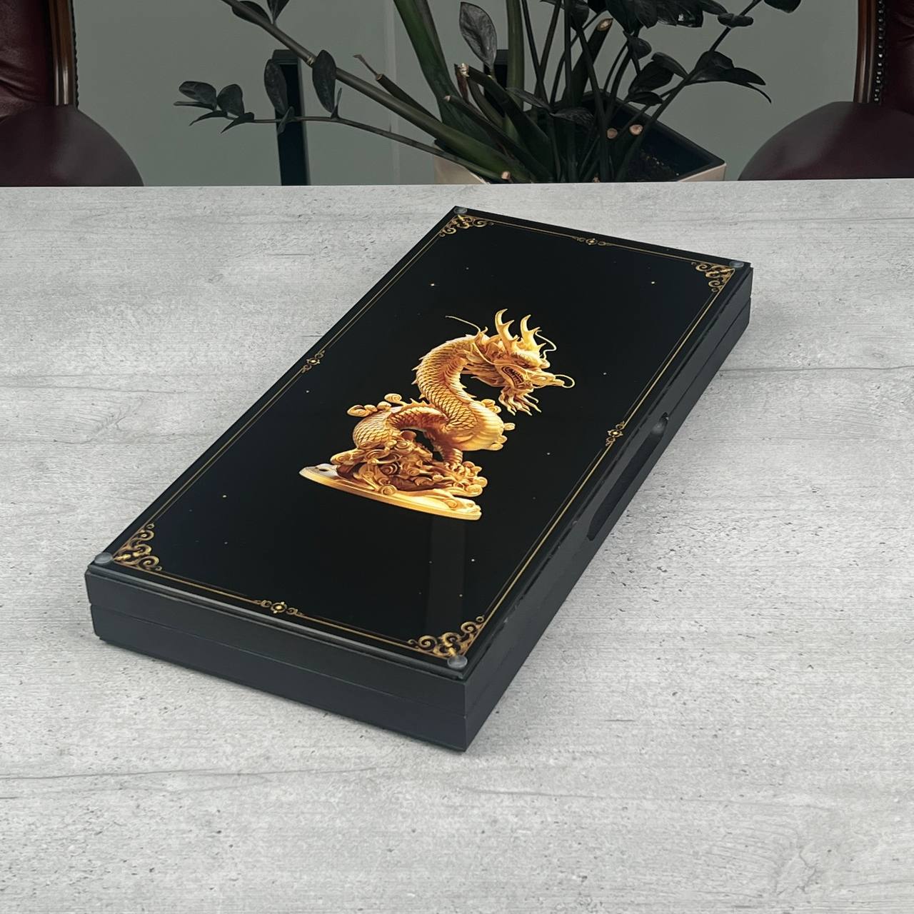 Gold Dragon Collections Glass & Wood Backgammon Set