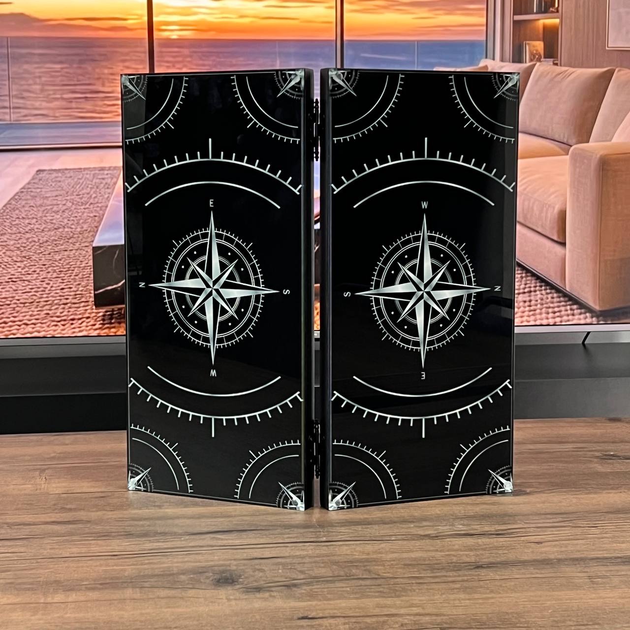 Compass Rose Collection Glass & Wood Backgammon Set