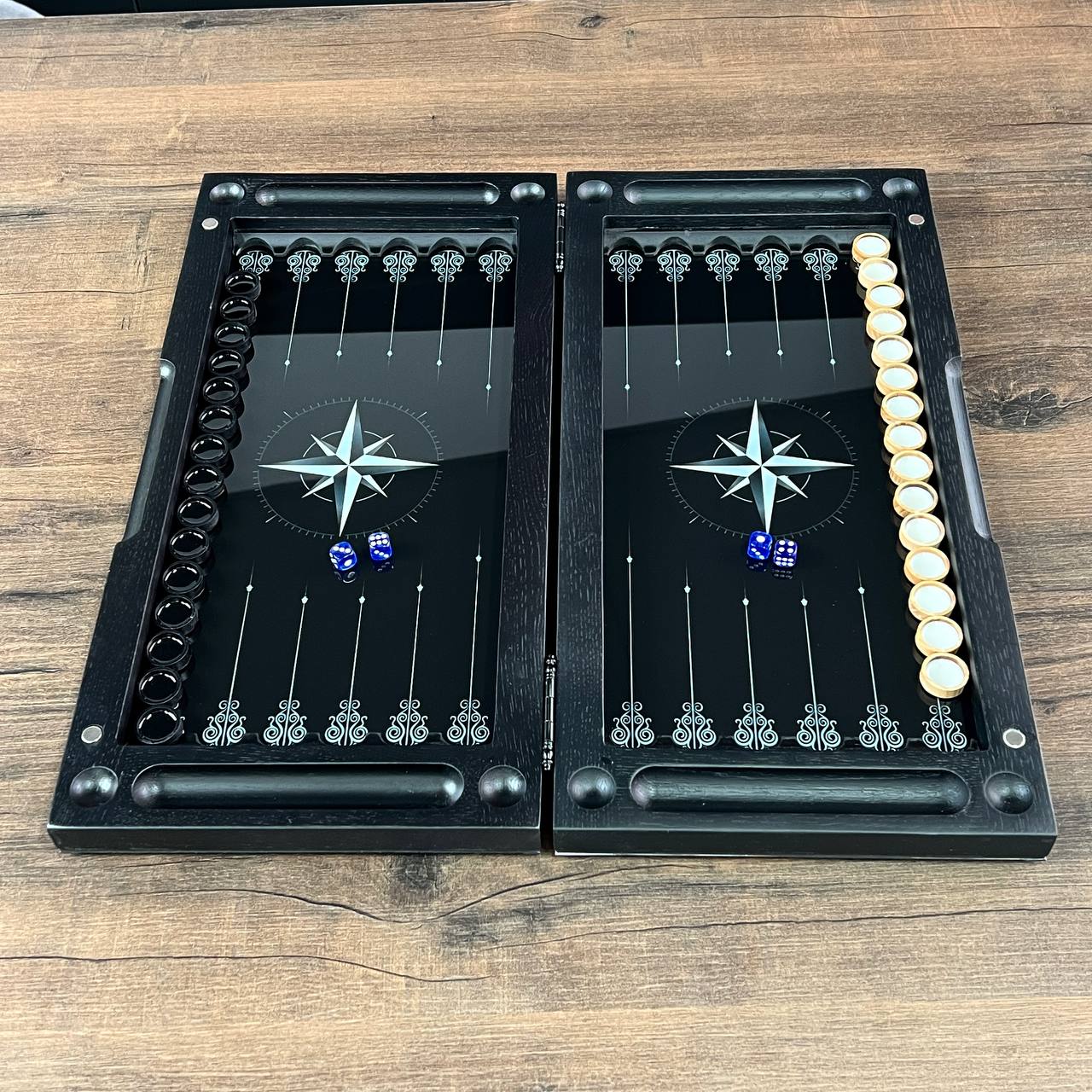 Compass Rose Collection Glass & Wood Backgammon Set