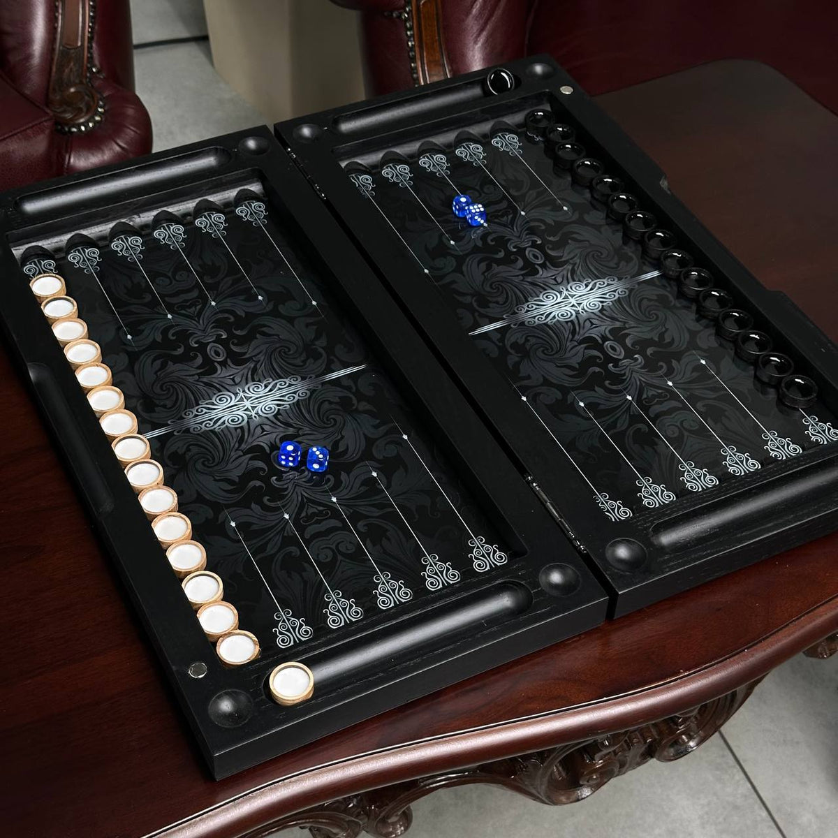 Compass Classic Rose Collection Glass & Wood Backgammon Set