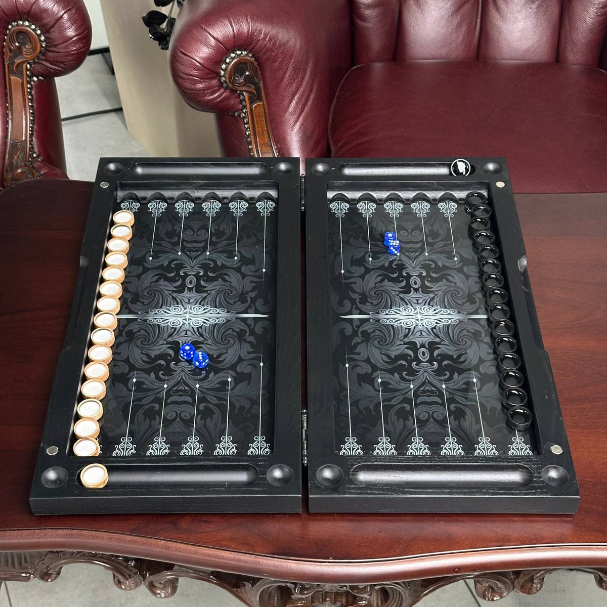 Compass Classic Rose Collection Glass & Wood Backgammon Set