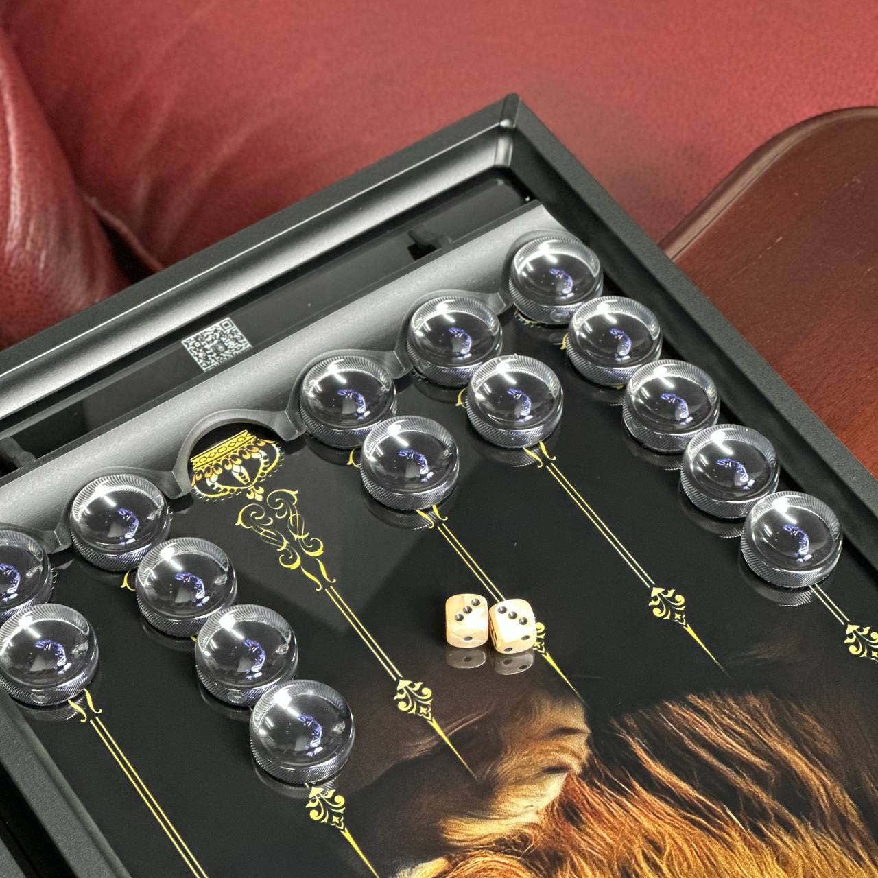 Exquisites Glas-Backgammon "Löwe" - 61×27 cm, Art. 250058. Individuell gestaltet. Geschenkfertig | Kostenloser Versand weltweit
