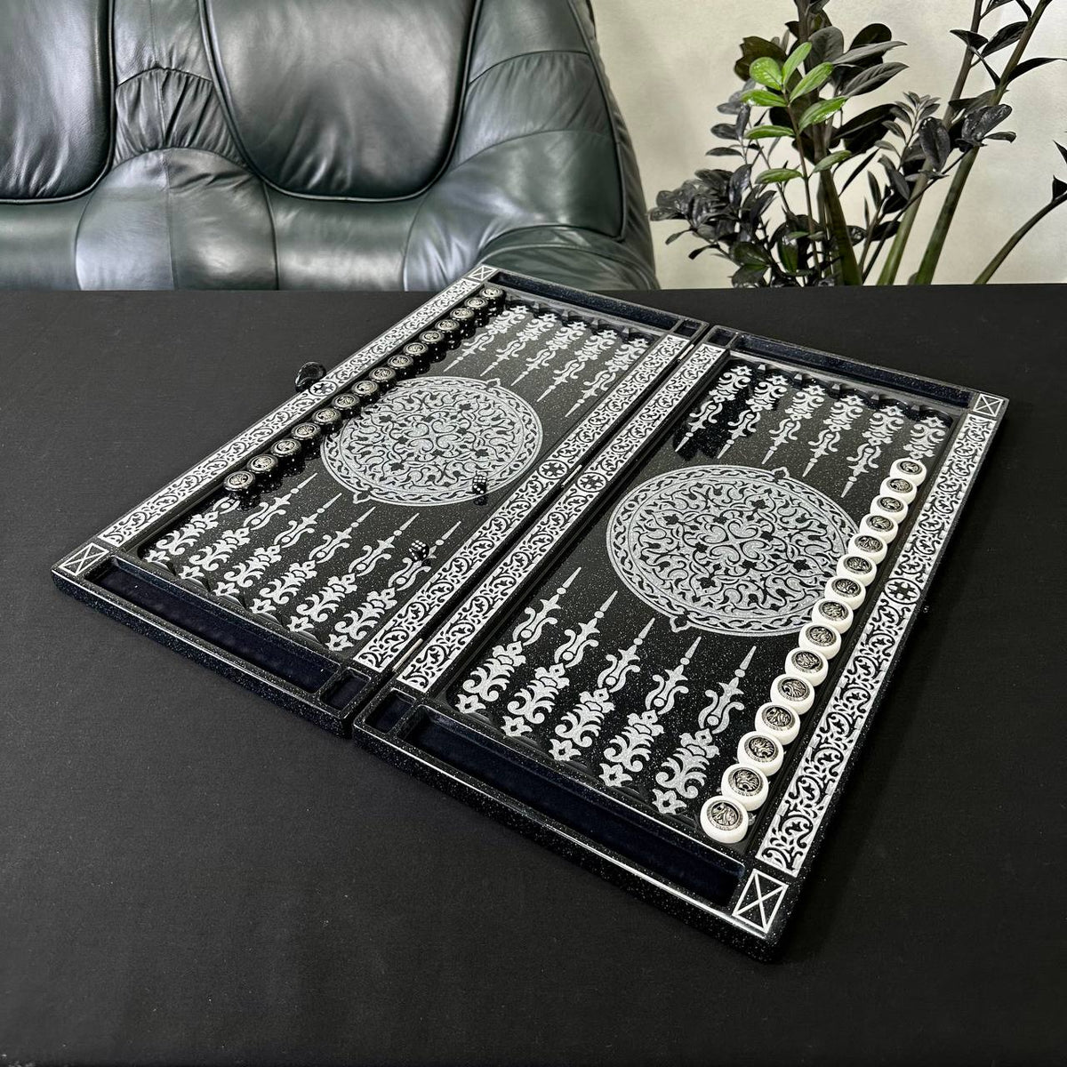 Silver Lion Black Stone Backgammon Set Premium Edition – Large 24”