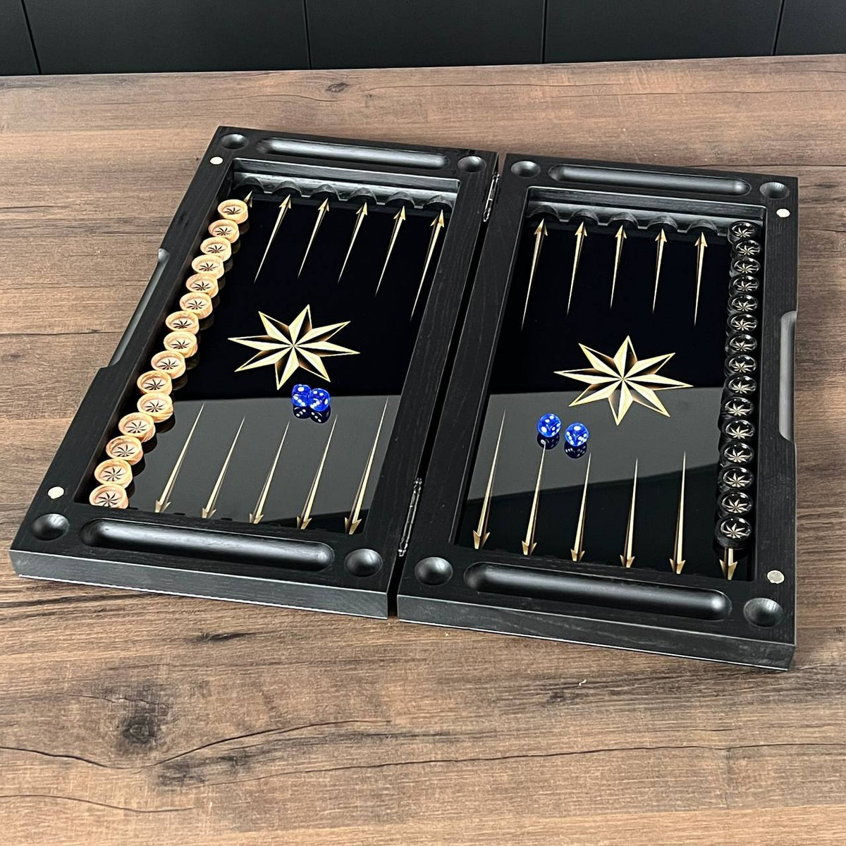 Compass Gold Rose Collection Glass & Wood Backgammon Set
