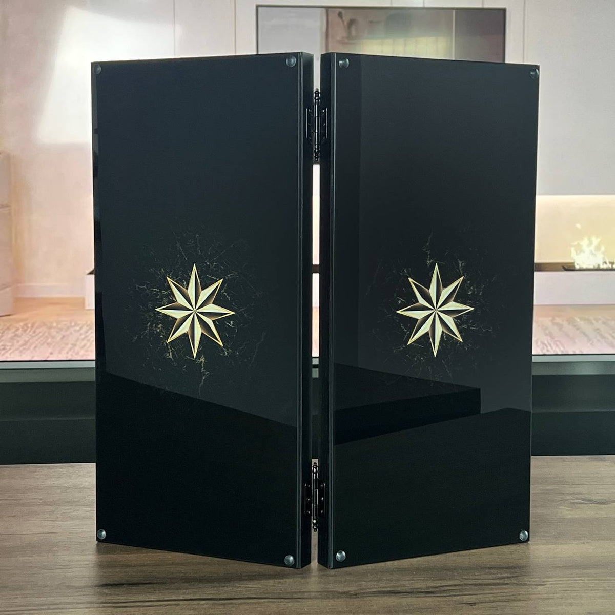 Compass Gold Rose Collection Glass & Wood Backgammon Set