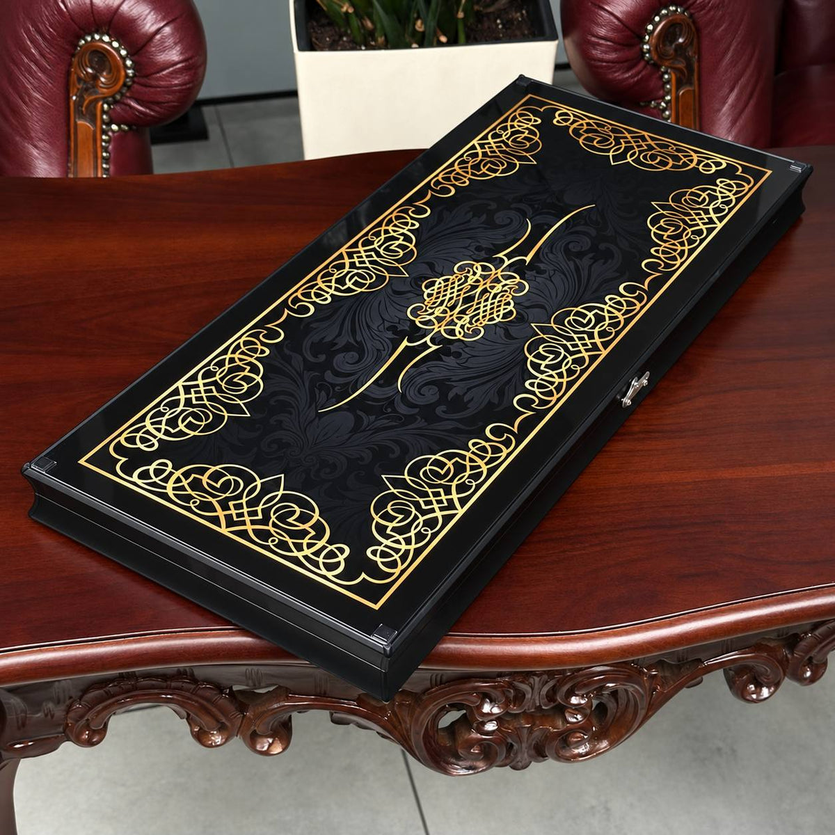 Black Classic Glass Backgammon Set with Premium Checkers – Large 24”