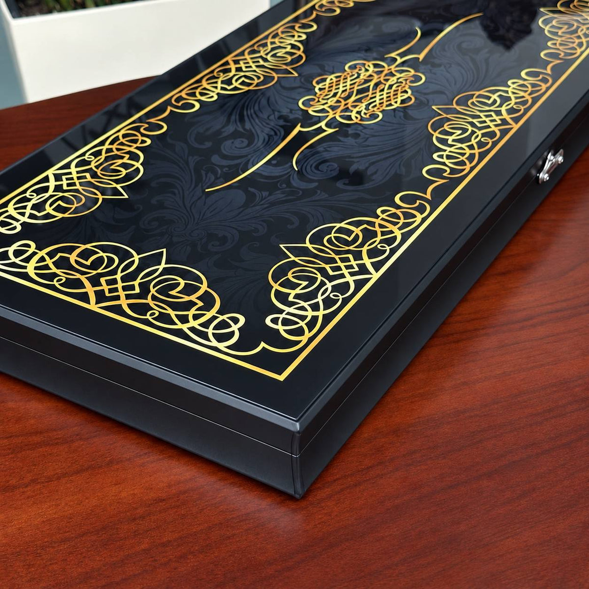 Black Classic Glass Backgammon Set with Premium Checkers – Large 24”