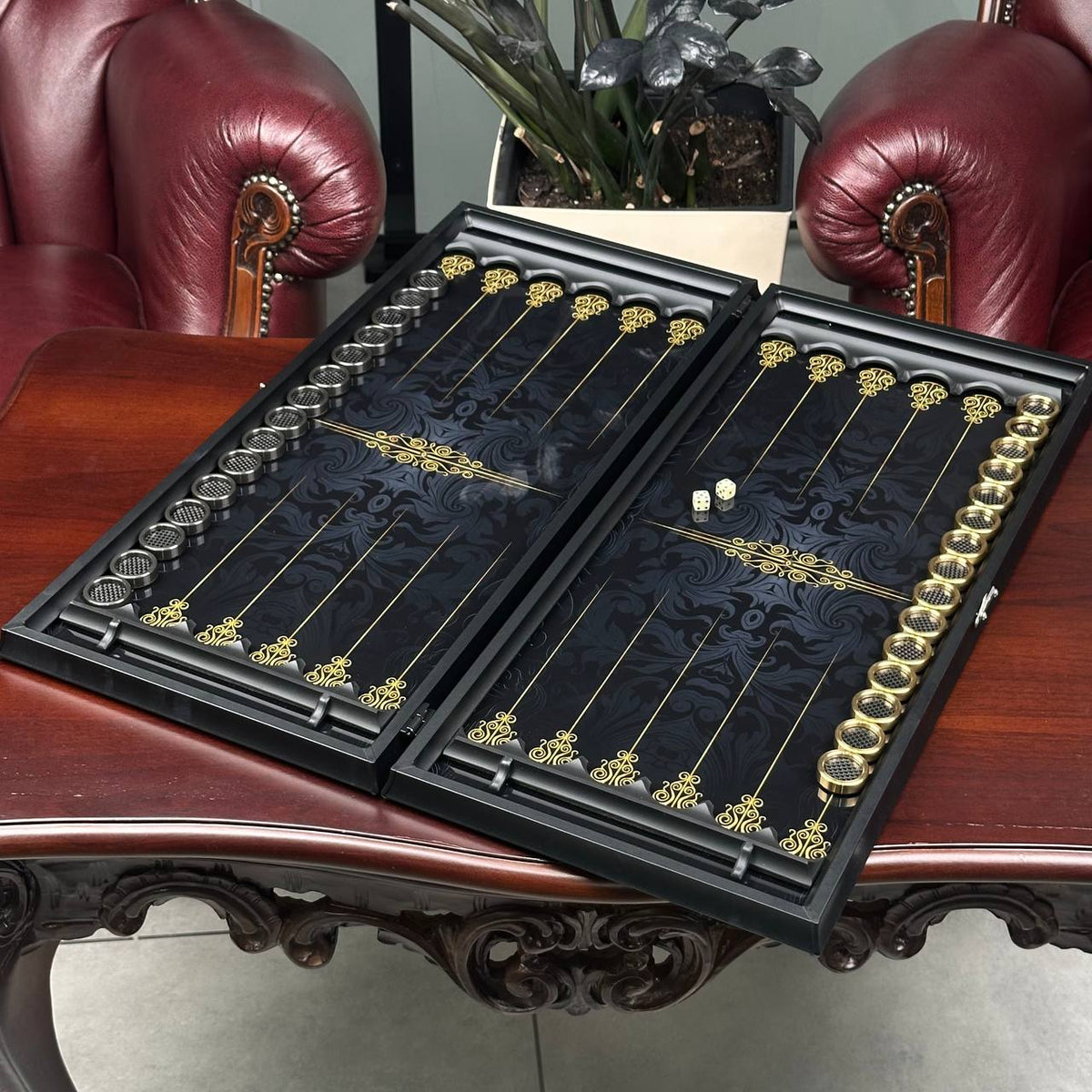 Black Classic Glass Backgammon Set with Premium Checkers – Large 24”