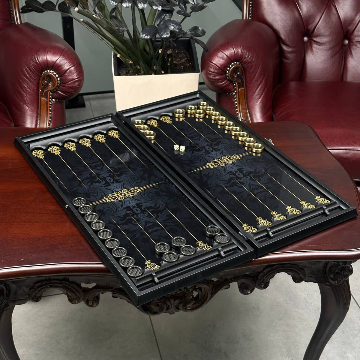 Black Classic Glass Backgammon Set with Premium Checkers – Large 24”
