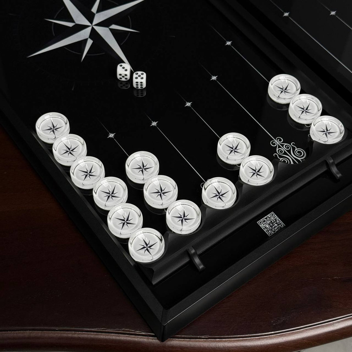 Silver Compass Glass Backgammon Set – Large 24”
