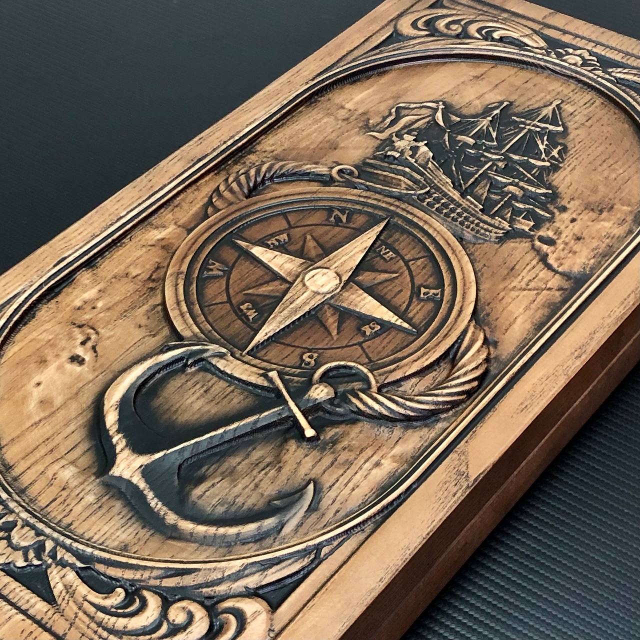 Exclusive Wooden Backgammon "The Compass". Customize and Gift-ready
