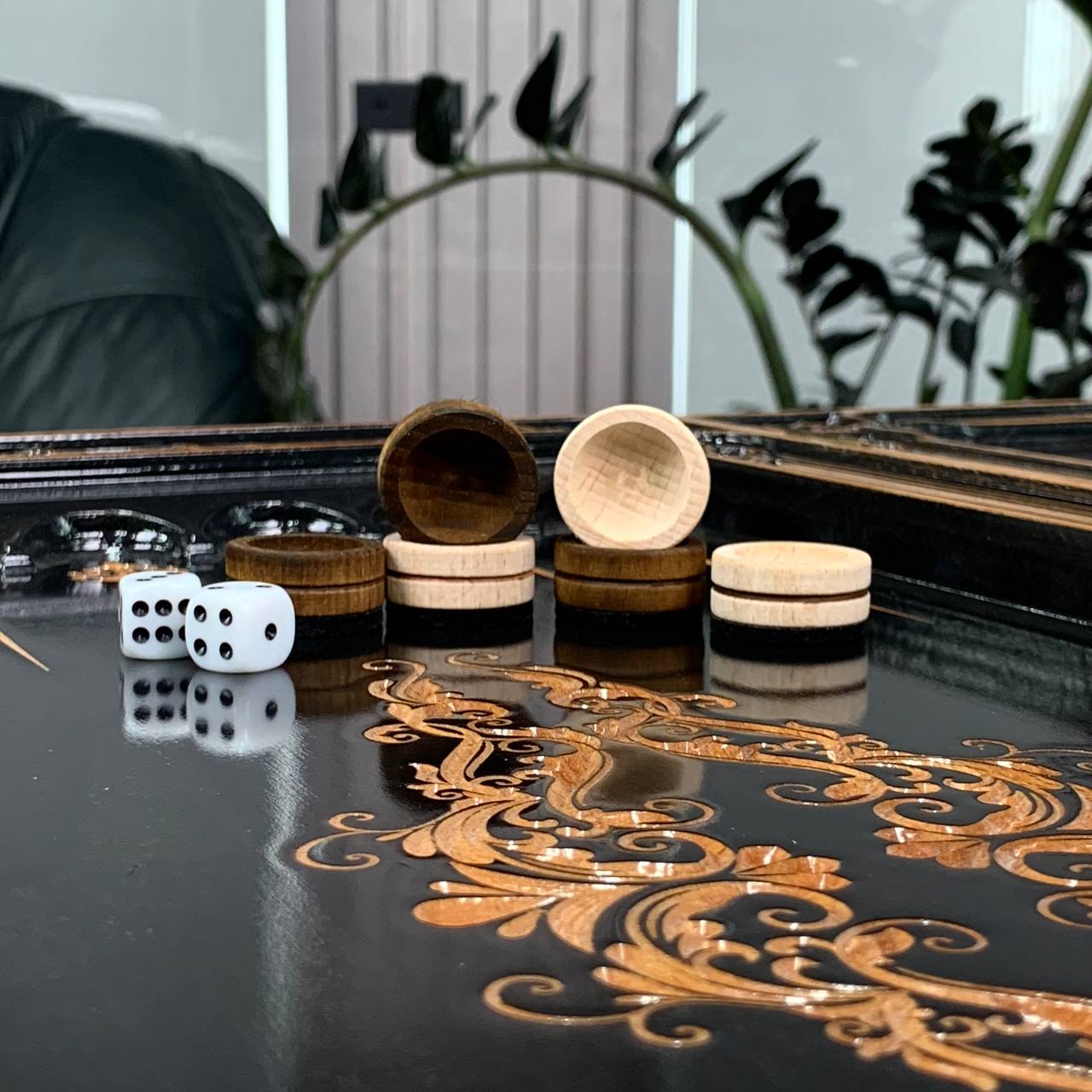 Wooden backgammon board game set "Dragon" Gift-ready