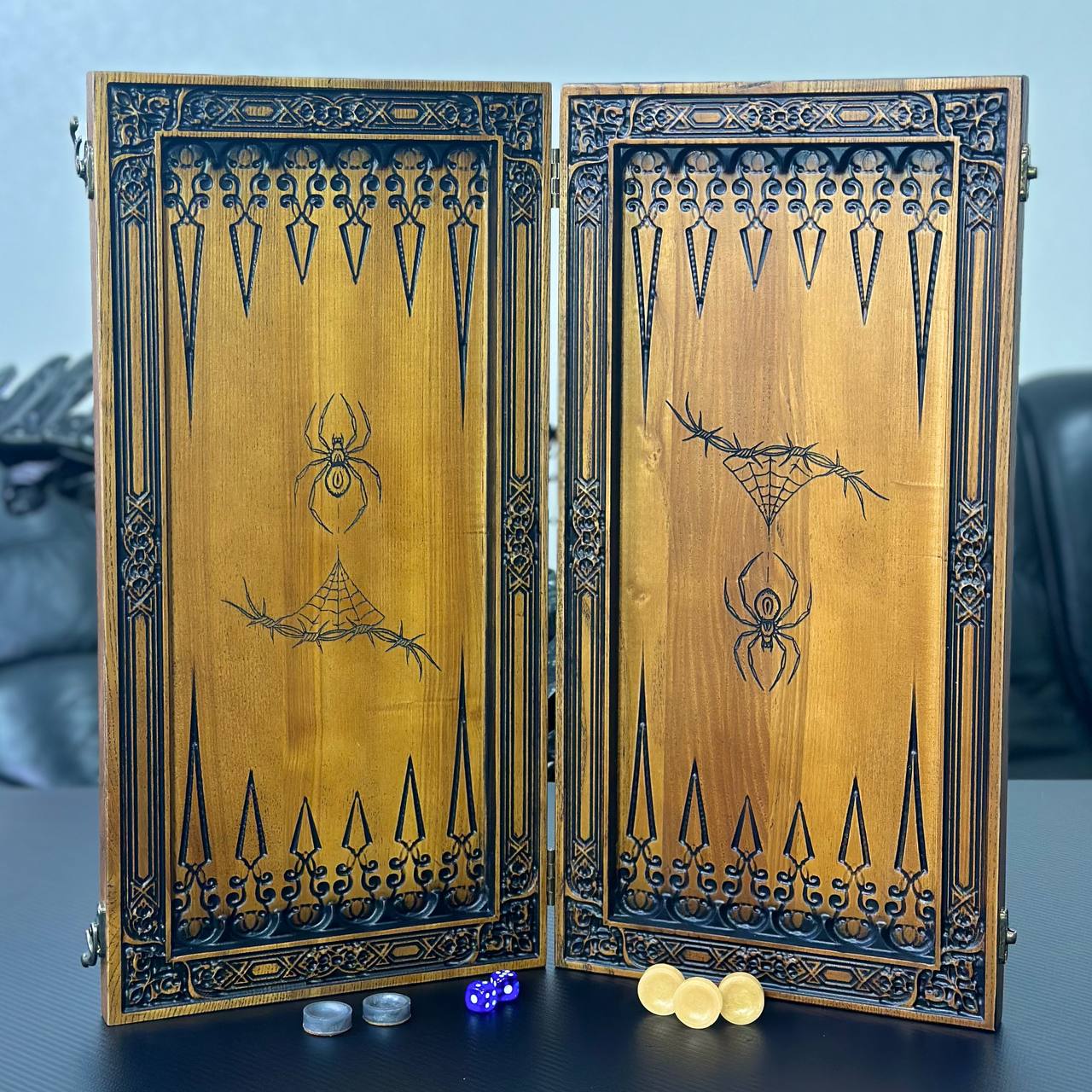 Wooden Backgammon "Star and Pistols" – Brutal Style & Uncompromising Quality Gift-ready