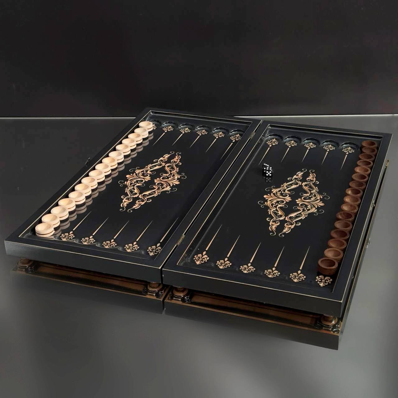 Holz-Backgammon-Brettspielset "Drache", Reise-Backgammon 50*23cm. Geschenkfertig
