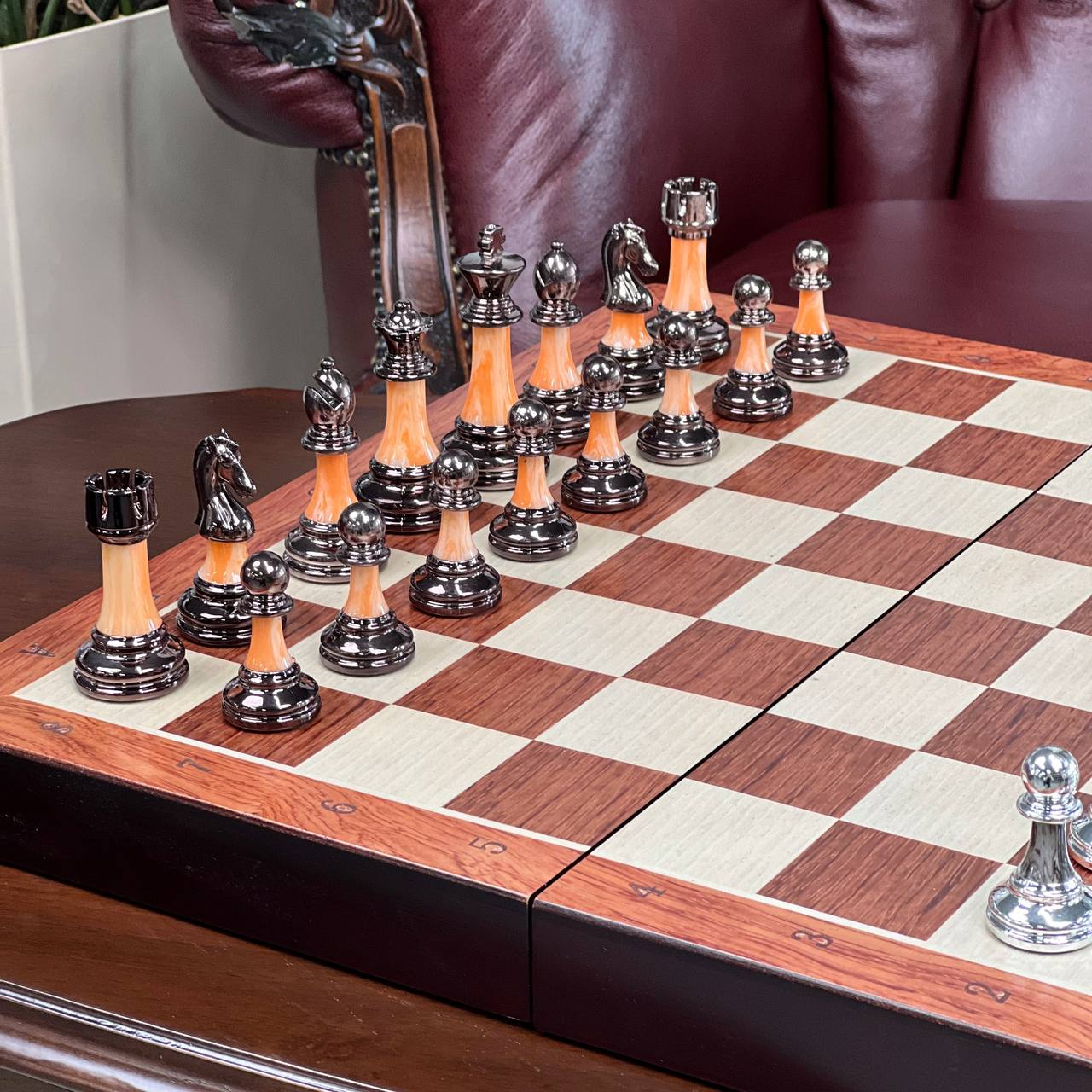 Luxury Wooden Chess Set with Acrylic Pieces – 17.7"