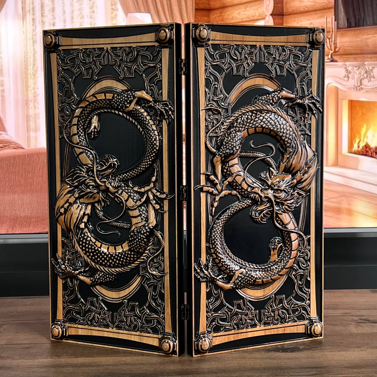 Jeu de backgammon en bois "Dragon", backgammon de voyage 50*23cm. Prêt à offrir