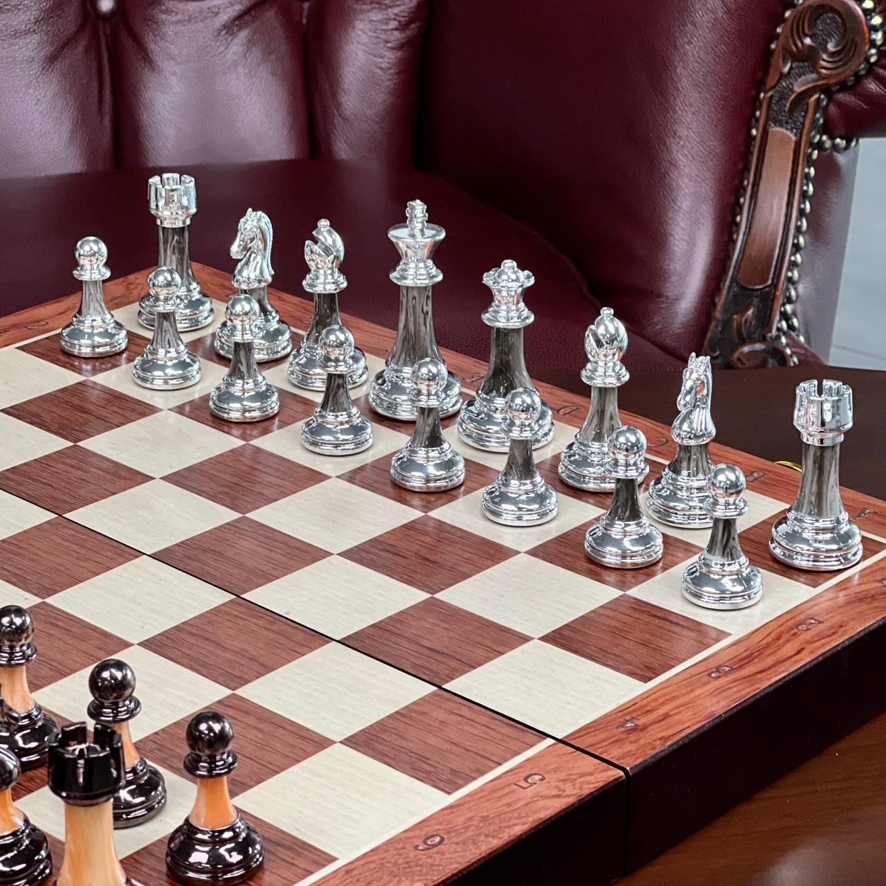 Luxury Wooden Chess Set with Acrylic Pieces – 17.7"