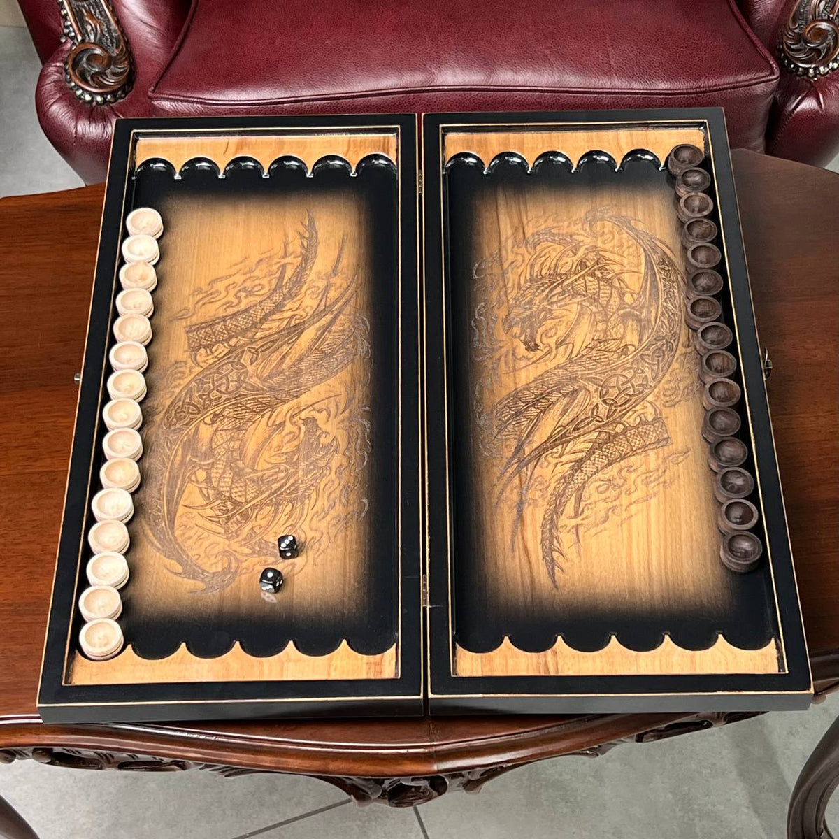 Imperial Dragon Wooden Backgammon Set – Maple Wood