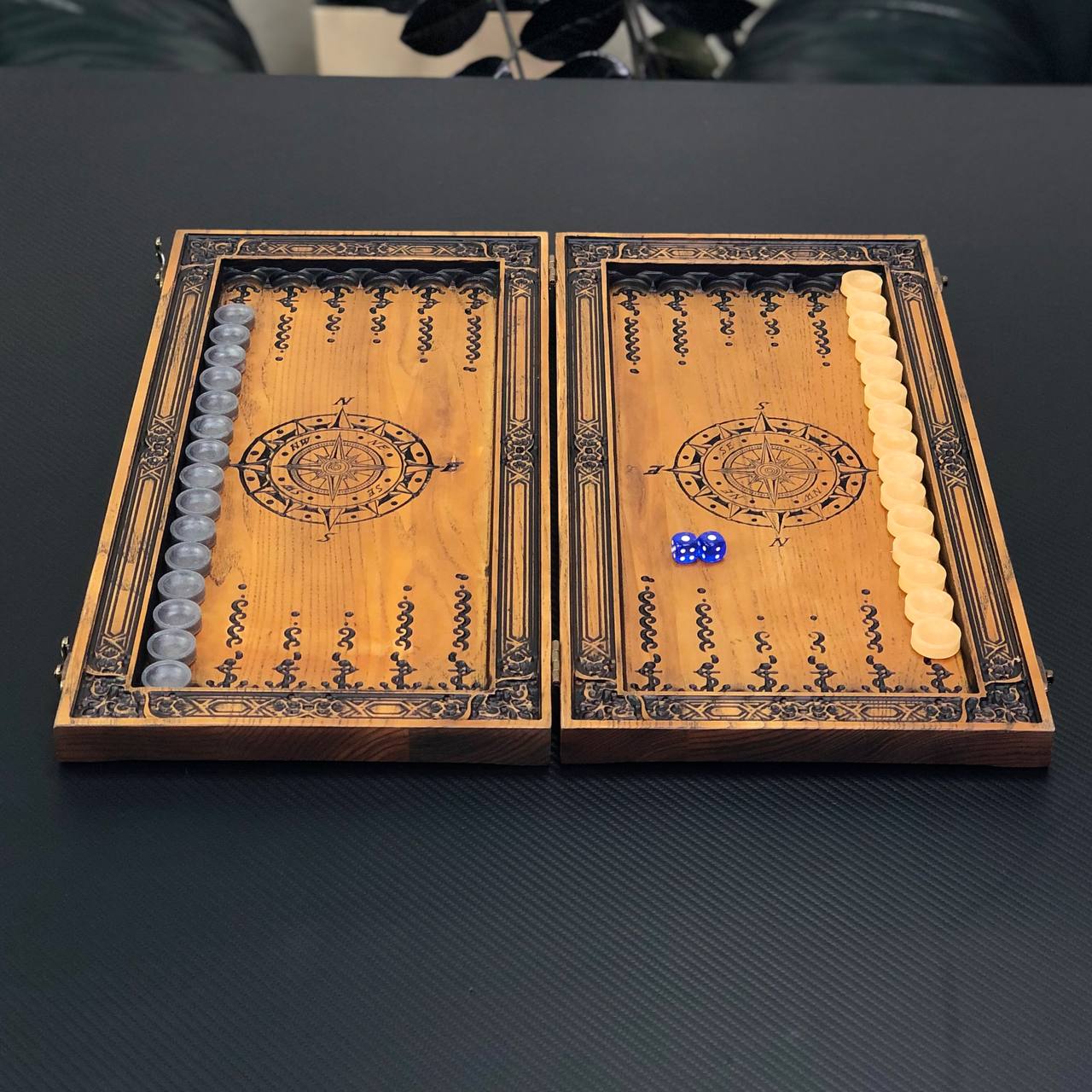 Exclusive Wooden Backgammon "The Compass". Customize and Gift-ready