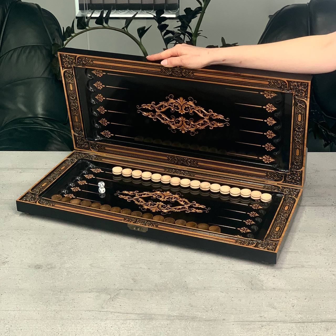 Wooden backgammon board game set "Dragon" Gift-ready