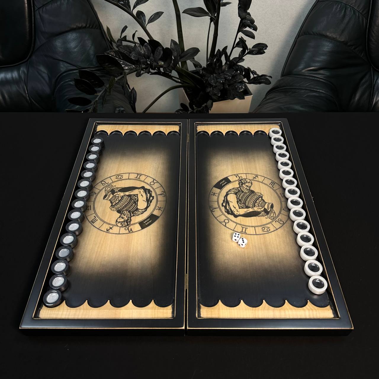 Aquarius Zodiac Wooden Backgammon Set – Maple Wood 20"