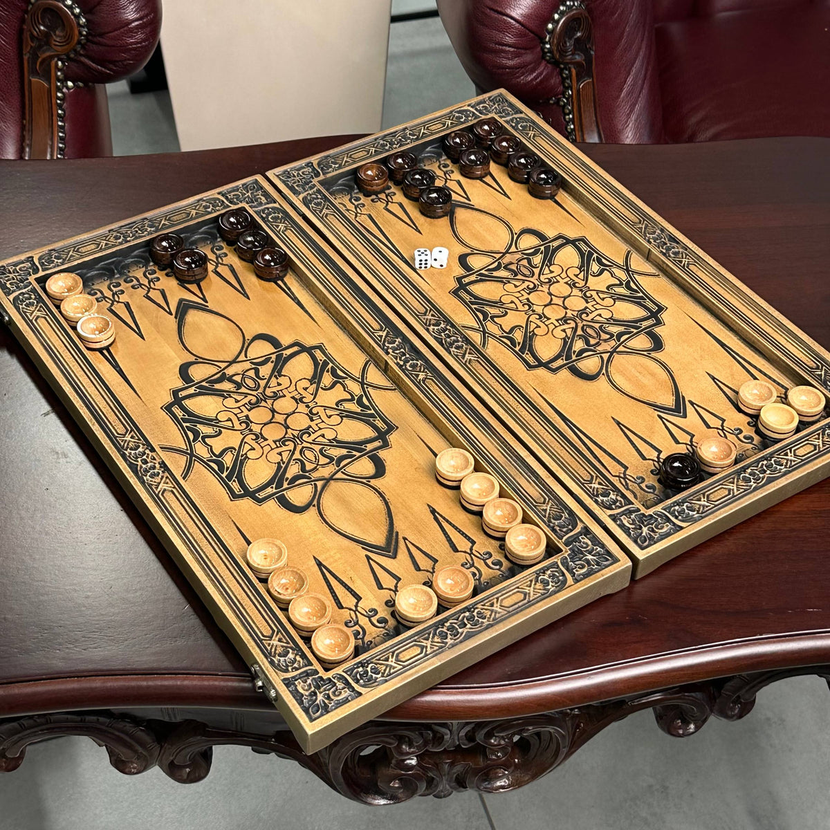 Backgammon en bois artisanal avec étoile de David – Cadeau haut de gamme, livraison gratuite dans le monde entier